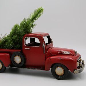 Vintage Red Truck Christmas Decor, Farmhouse Metal Trucks Planter